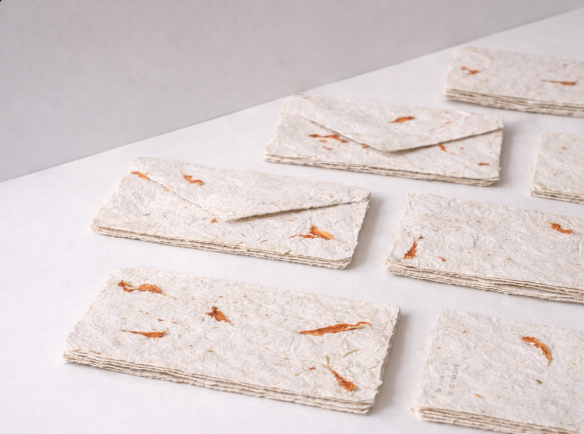 Piezas de papel para restaurante fotografiadas sobre mesa